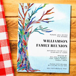 Cartão Postal De Convite Árvore Familiar de Reunião Moderna