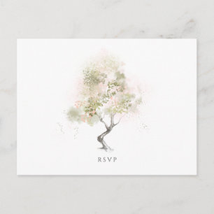 Cartão Postal De Convite Árvore Verde Moderna Mínima de RSVP de Casamento