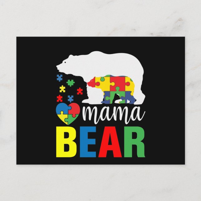 Cartão Postal De Convite Autismo Mama Bear (Frente)
