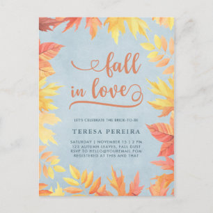 Cartão Postal De Convite Autumn Fall Love Simple Watercolor