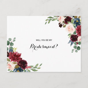 Cartão Postal De Convite Autumn Rustic Burgundy Bridesmaid