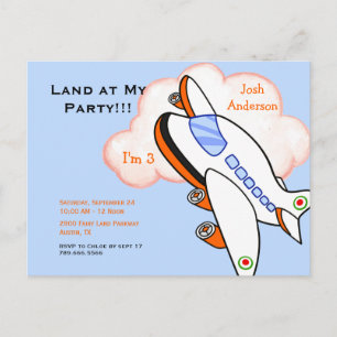 Cartão Postal De Convite Avião Fofo Pousa na Minha Festa de Aniversário Azu