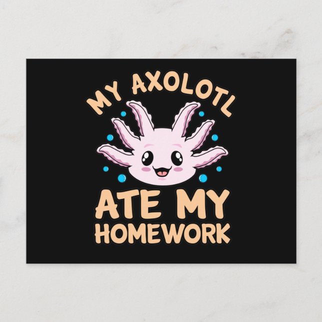 Cartão Postal De Convite Axolotl Ate Homework Kawaii - Amante de os animais (Frente)