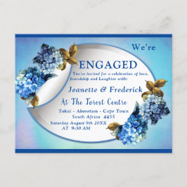 Cartão Postal De Convite Azul Hydrangeas Noivado de flores aquáticas