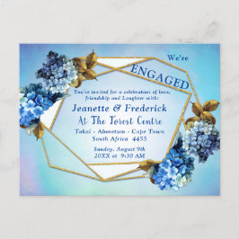 Cartão Postal De Convite Azul Hydrangeas Noivado de flores aquáticas