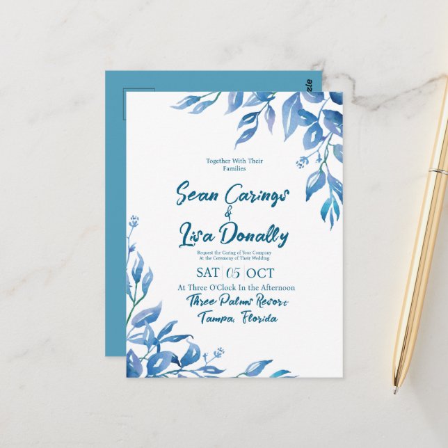 Cartão-postal de Convite Azul Profundo (Frente/Verso In Situ)