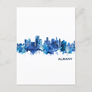 Cartão Postal De Convite Azul Skyline Albany Nova York