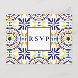 Cartão Postal De Convite Azulejo espanhol amarelo casamento marinha ESCOLHA