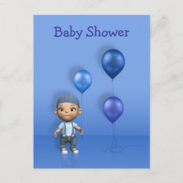 Cartão Postal De Convite Baby Boy e Blue Balloons - Cartão-postal do Chá de