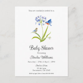 Cartão Postal De Convite Baby Shower Lily with Bluebird Mother and Baby 