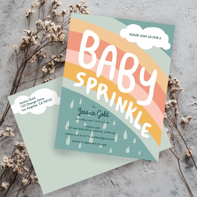Cartão Postal De Convite BABY SPRINKLE Cute Clouts Rainbow Rain Personaliza (BABY SPRINKLE Cute Clouds Rainbow Rain Custom Invitation Postcard
)