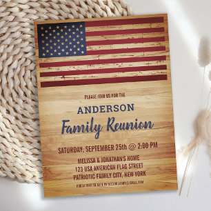 Cartão Postal De Convite Bandeira Americana Rústica Encontro Patriótico Fam