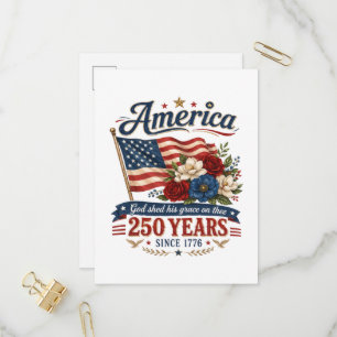 Cartão Postal De Convite Bandeira Floral 250 Anos da América