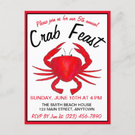 Cartão Postal De Convite Banquete de Caranguejo Vermelho Maryland Duro Shel