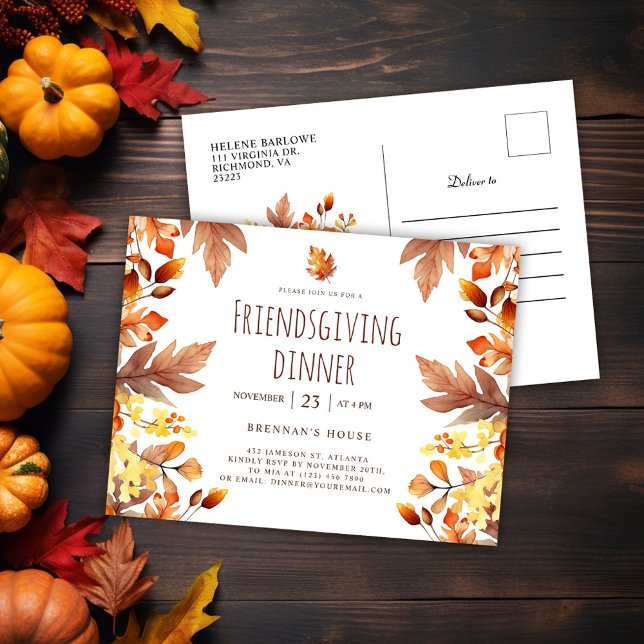Cartão Postal De Convite Banquete Moderno de Ação de Graças de Amizade Jant (Fall Modern Friendsgiving Dinner Invitation Postcard)