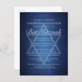 Cartão Postal De Convite Bar Mitzvah Formal Tipografia Azul Moderna e Branc