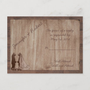 Cartão Postal De Convite Barn Wood Bears Country Weding RSVP