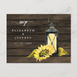 Cartão Postal De Convite Barn Wood String Luzes Sunflower RSVP