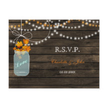 Barnwood mason jars casamento outono RSVP