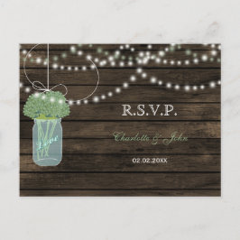 Cartão Postal De Convite Barnwood mason jars Sage casamento RSVP