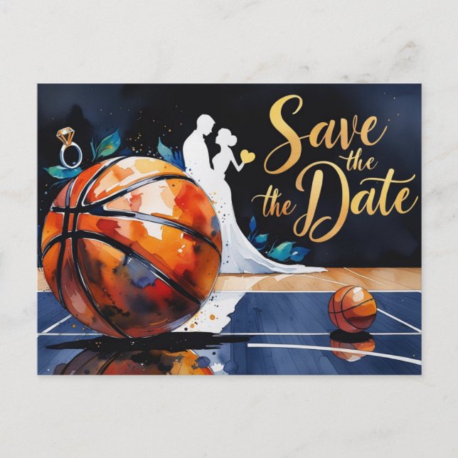 Cartão Postal De Convite Basquete Salva a Data Casamento (Frente)