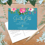 Cartão Postal De Convite Bat Mitzvah Blue Salve a data Floral Watercolor<br><div class="desc">Certifique-se de que todos os seus amigos e parentes serão capazes de celebrar o marco da sua filha Bat Mitzvah! Enviar este cartão postal personalizado "Salvar a Data". Uma aquarela floral chica, atordoante, rosa e pêssego com uma tipografia falsa de folha de ouro e uma serifa branca moderna sobrepõem-se a...</div>