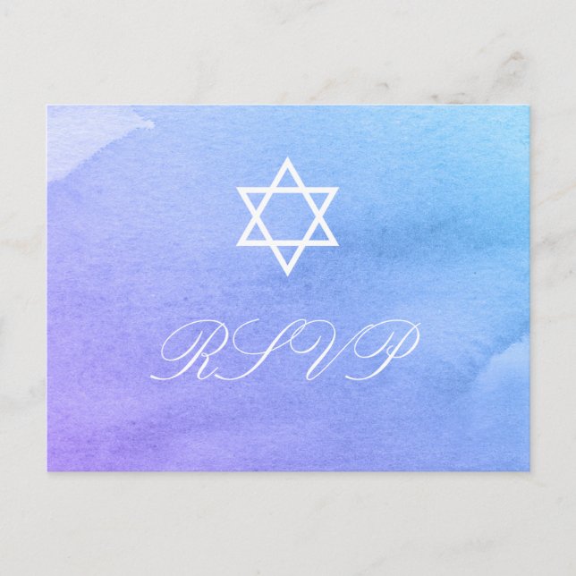 Cartão Postal De Convite Bat Mitzvah RSVP de Aquarela Puro e Teal (Frente)