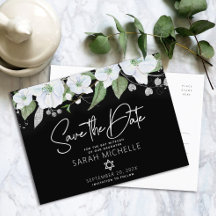 Bat Mitzvah Salve Data Floral Preto Prata Script