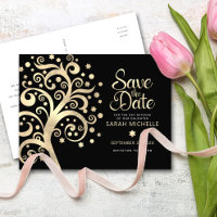Bat Mitzvah Save Date Black Gold Foil Tree of Life