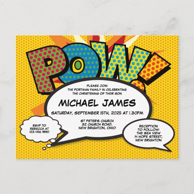 Cartão Postal De Convite Batismo Cristening Moderno Diversão de Fala (Frente)