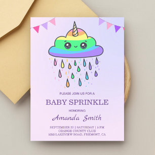 Cartão Postal De Convite Bebê Unicórnio Nuvem Arco-Íris Kawaii Adorable