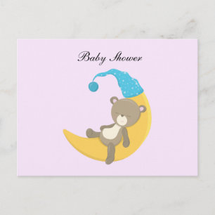 Cartão Postal De Convite Bebê Urso de Desenho Animado Dormindo na Lua com C