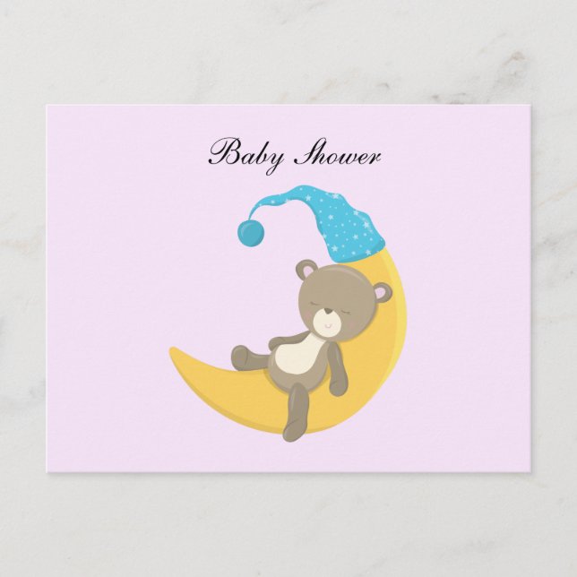 Cartão Postal De Convite Bebê Urso de Desenho Animado Dormindo na Lua com C (Frente)