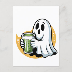 Cartão Postal De Convite Bebendo fantasma fantasma Matcha Halloween