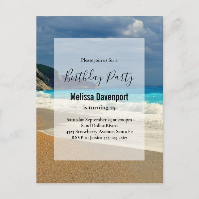 Cartão Postal De Convite Bela Foto Tropical do Mar Turquesa Aniversário (Frente)