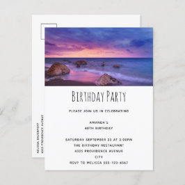 Cartão Postal De Convite Belo aniversário da fotografia costeira sunset