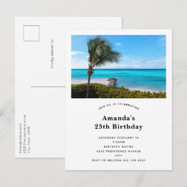 Cartão Postal De Convite Belo Aniversário de Palmeira Tropical Ventilada na