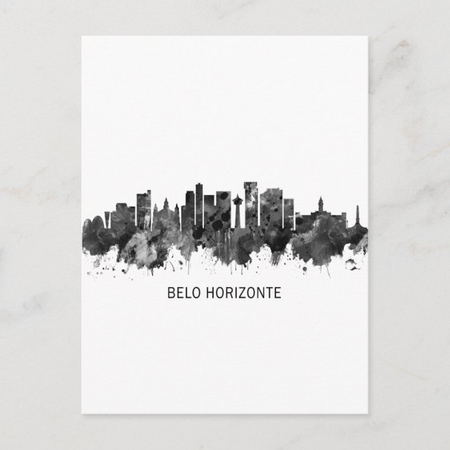 Cartão Postal De Convite Belo Horizonte Brasil Skyline BW (Frente)
