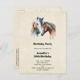 Cartão Postal De Convite Belos Cavalos do Estilo Boho Ocidental Aniversário