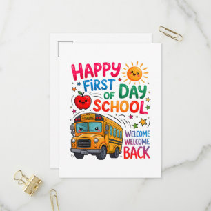 Cartão Postal De Convite Bem-vindo de Volta à Escola Feliz Primeiro Dia