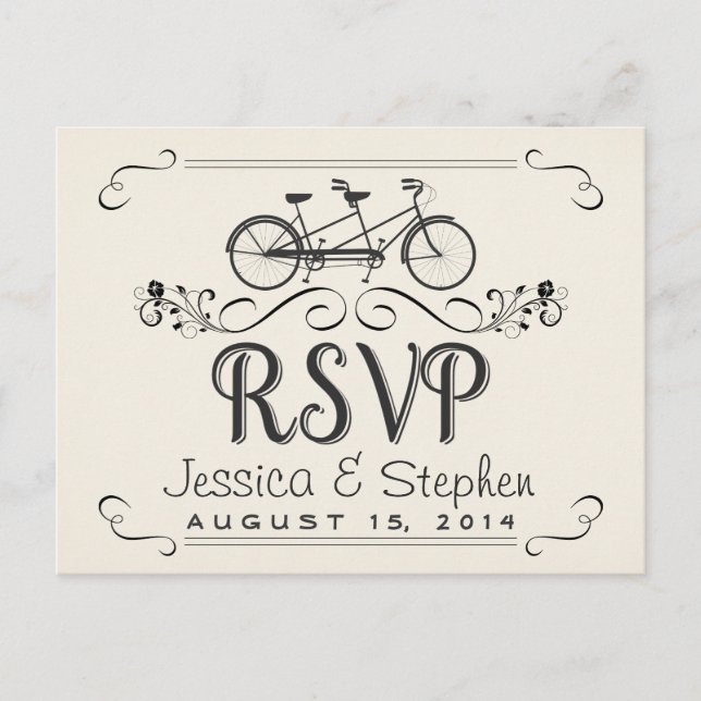 Cartão Postal De Convite Bicicleta RSVP Tandem para duas placas postais de  (Frente)