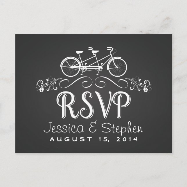 Cartão Postal De Convite Bicicleta RSVP Tandem para resposta de dois painéi (Frente)