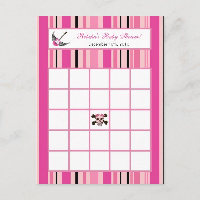 Cartão Postal De Convite Bingo Card Girl Pink Punk Rock Guitar (Frente)