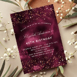 Cartão Postal De Convite Birthday burgundy rose gold agate elegant<br><div class="desc">For an elegant 40th (or any age) birthday party. A burgundy agate background. Decorated with rose gold faux glitter,  sparkles.  Personalize and add a name and party details. The name is written with a hand lettered style script</div>