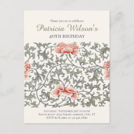 Cartão Postal De Convite Birthday Floral William Morris estilo CC1282