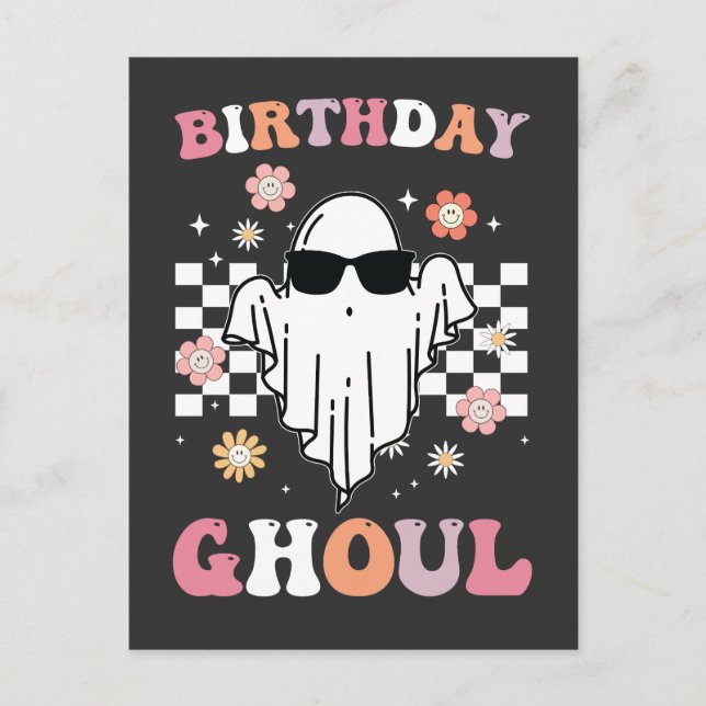 Cartão Postal De Convite Birthday Ghoul Ghost Halloween Groovy Retro (Frente)