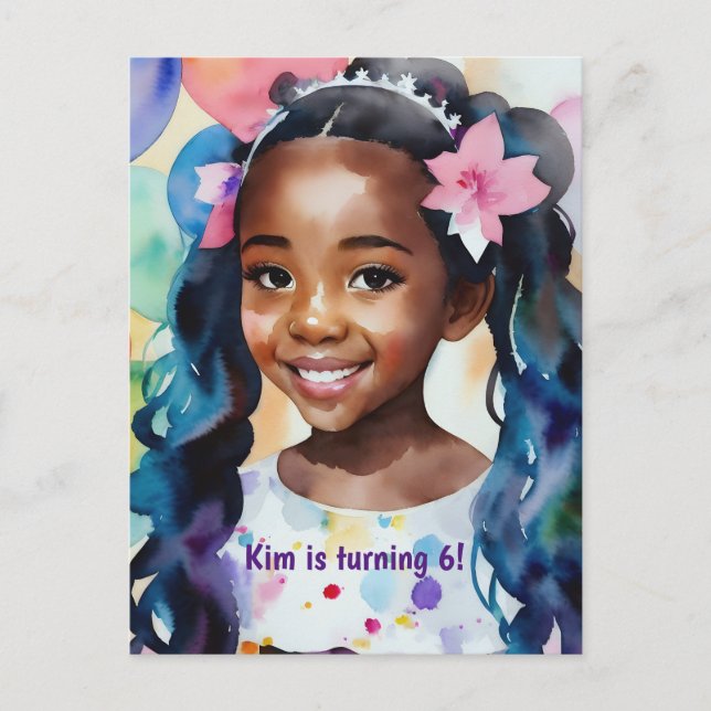 Cartão Postal De Convite Birthday Girl Melanin Princess Art (Frente)