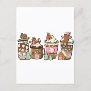 Cartão Postal De Convite Biscoito de Gengibre no Chocolate Quente Amantes d