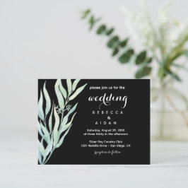 Cartão Postal De Convite Black Green Botanical Wedding Invitation