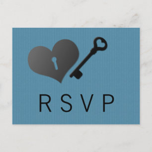 Cartão Postal De Convite Bloqueio de Coração Azul e Cartão de Resposta de C